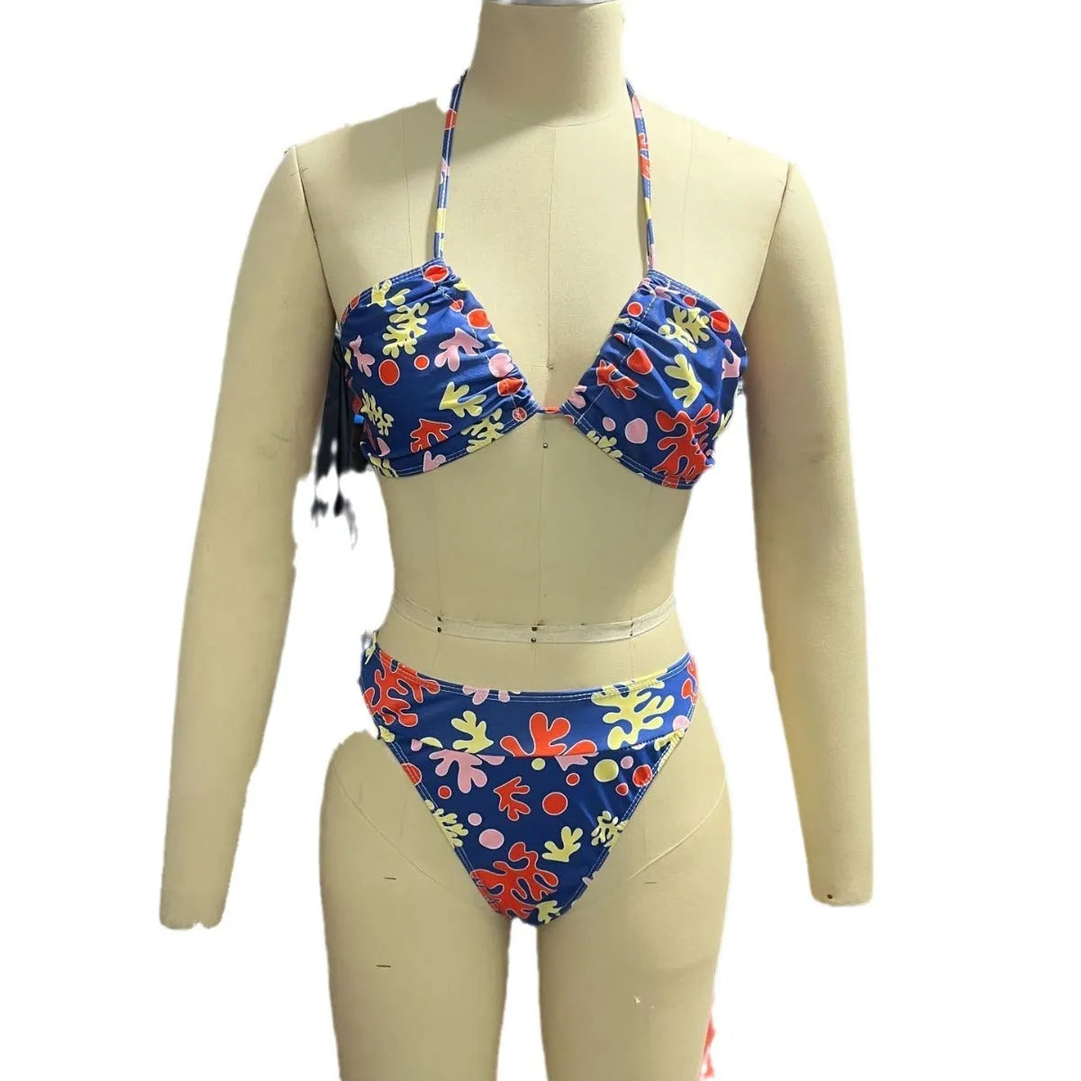 Sunbath No Sun Marks banded bikini set in Blue Variegated, bra and shorts, polyester spandex, brief style