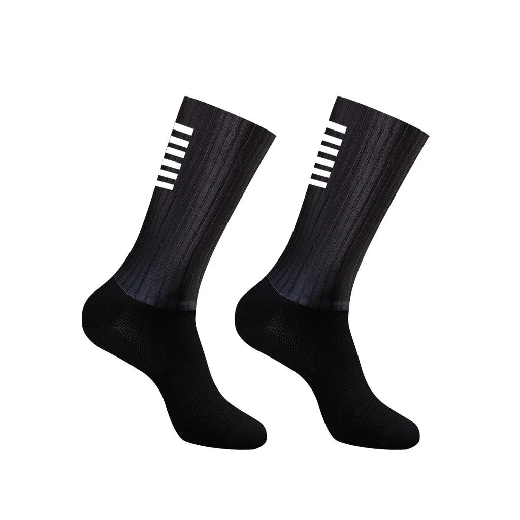 Adult unisex cycling and running socks in orange, black, purple, white, grey, and dark blue colours