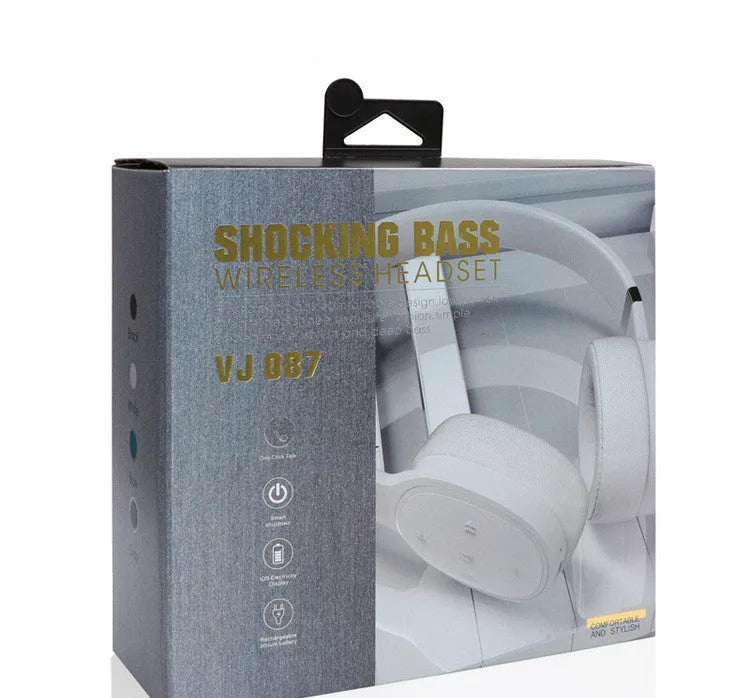Wireless Bluetooth headset with over-ear cups shown in black, blue, grey, and white colour options.