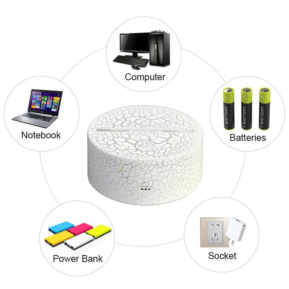 Sports 3D night light with acrylic shade, touch switch, available in Black, Crack, or White 7 colours