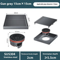 304 stainless steel gun grey courtyard floor drain with 15x15cm dimensions and deodorant core