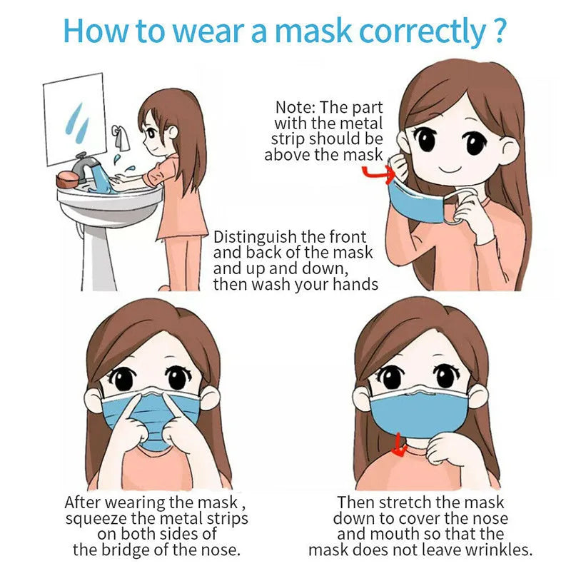 Disposable 3-ply medical-surgical face mask with blue earloop, 175mm x 95mm non-woven