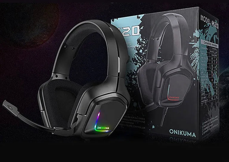 K20 RGB luminous wired over-ear gaming headset with microphone and braided cable