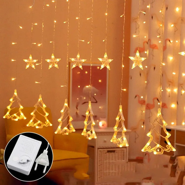 4-metre Christmas LED curtain lights with stars and moons, 138 LEDs, 8 modes, UK plug for indoor window decoration