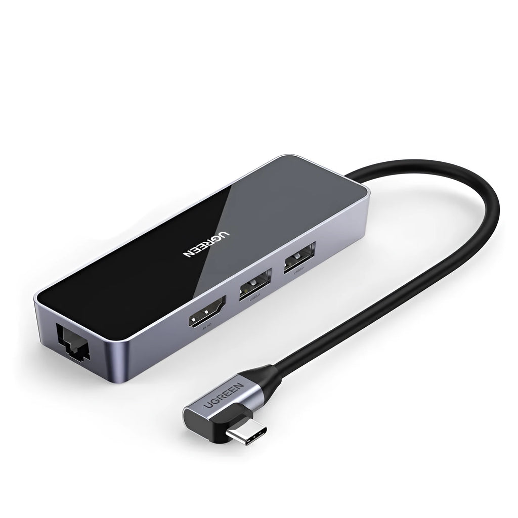 Space gray multi-function USB 3.0 adapter with HDMI, Gigabit Ethernet, and dual USB 3.0 ports on 0.2m cable