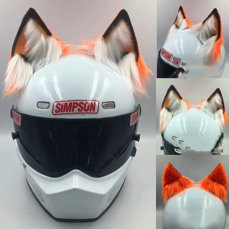 ABS plastic helmet decoration set featuring cat ears and tail for motorcycle helmets 62cm circumference