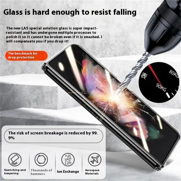Magnetic suction fully wrapped glass phone case for Samsung Z Fold 2, 3, and 4, in HD silver colour