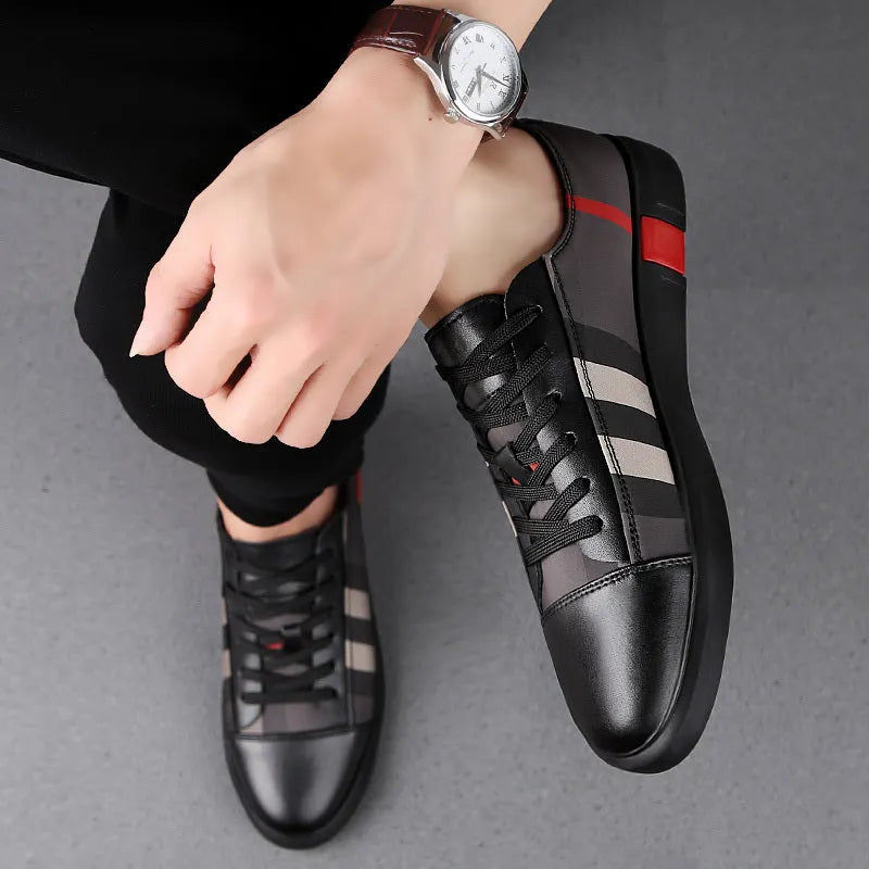 Peas Shoes dress shoes with genuine leather upper and rubber sole, shown in black and white, sizes 37-45.