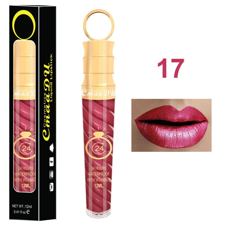 Matte lip gloss 12ml non-stick cup liquid lipstick in metal pearl finish with 20 colour options