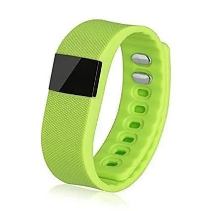 Colourful plastic bracelet pedometer showing step distance calorie tracking on wrist