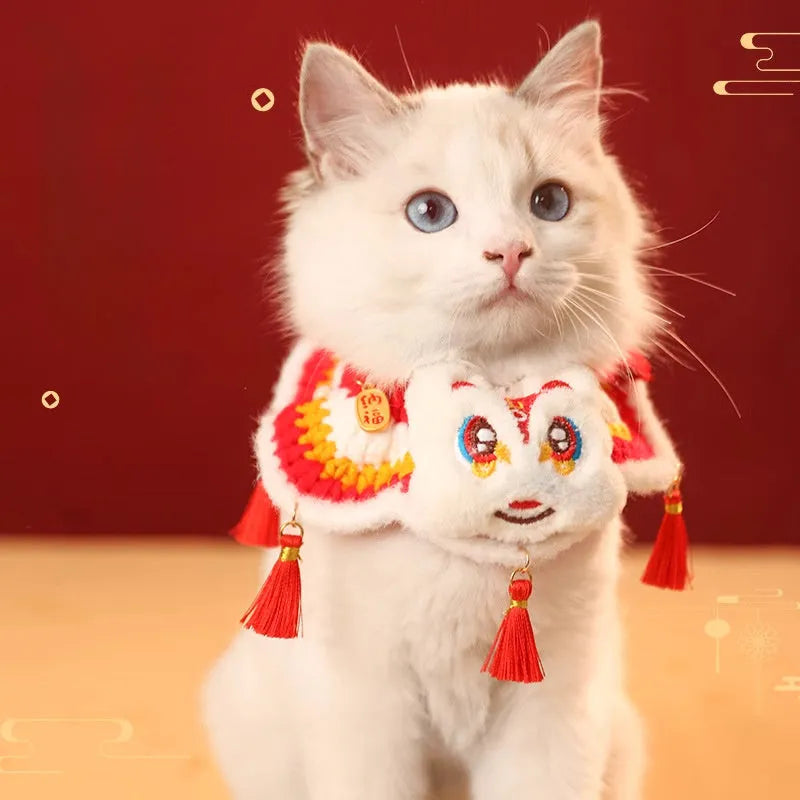 New Year pet scarf collar for cats and dogs in festive designs, available in sizes S and M