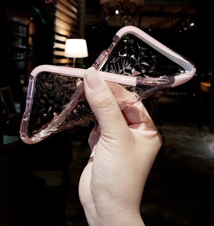 Simple striped TPU iPhone case showing pink, white, and black edge colour options.