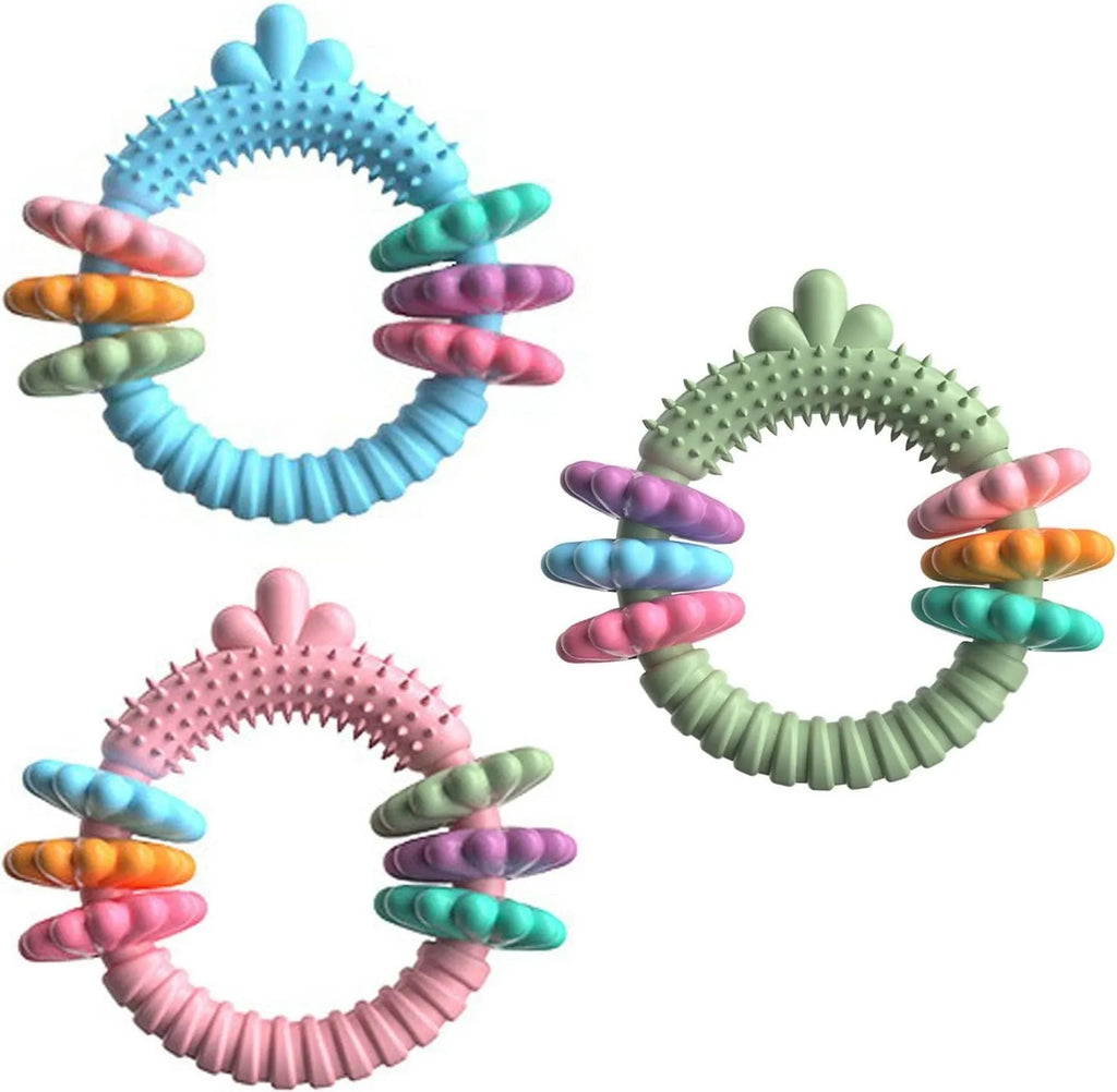 Blue TPR dog chew toy shaped like a molar stick for small dogs on a white background.