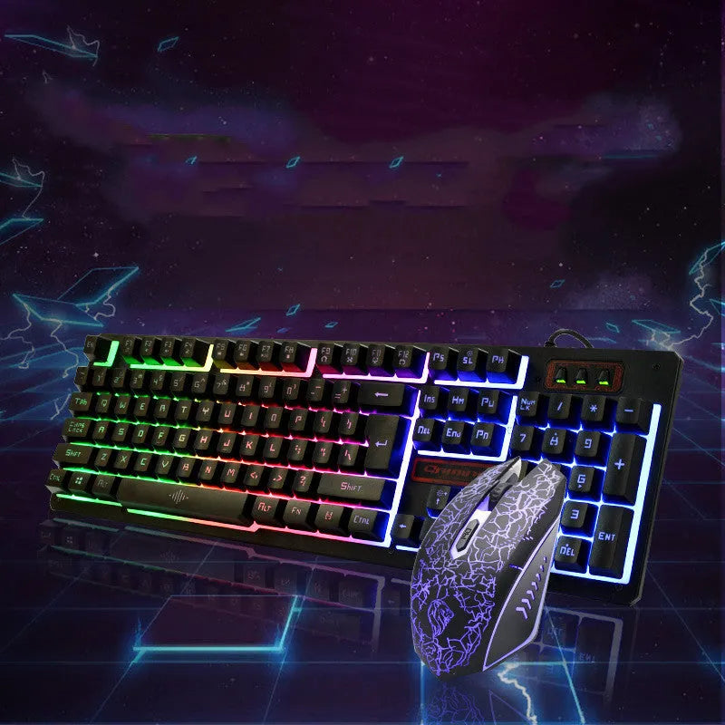 K13 wired gaming keyboard and mouse set with USB cables and black finish on desk