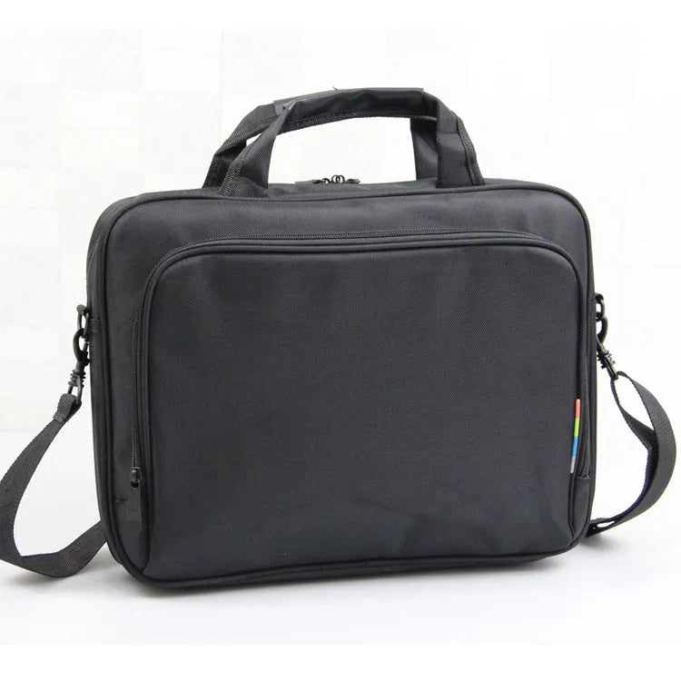 Black one-shoulder nylon computer bag with water repellent finish and hidden non-slip strap for 14-inch laptops