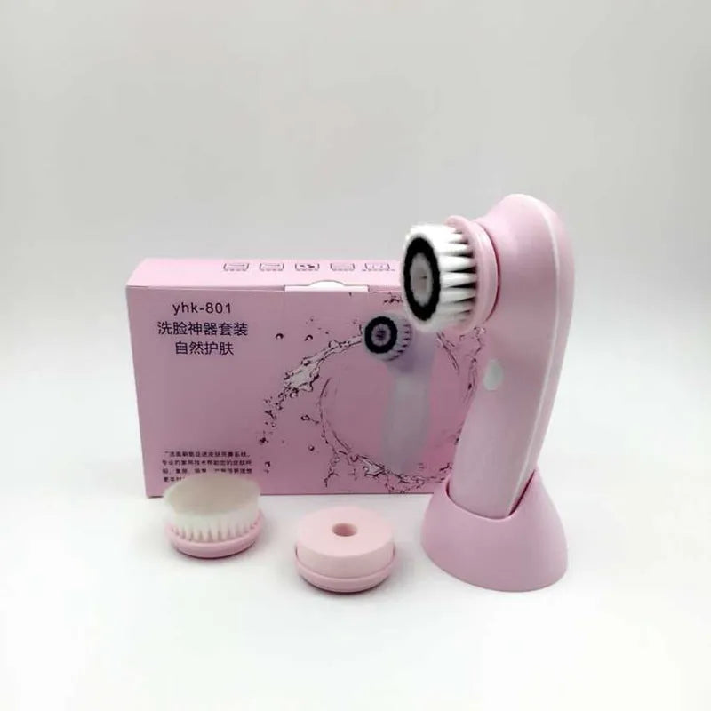Waterproof face wash cleansing instrument in blue with brush head, sponge, and base for daily exfoliation