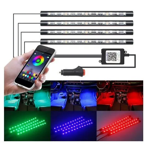 One for four RGB APP controlled LED car interior atmosphere light kit with 5050SMD chips and music sync mode