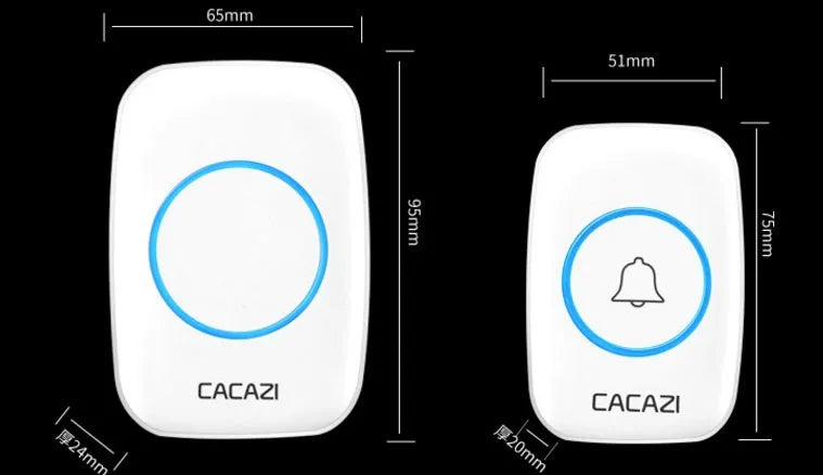 Wireless doorbell with receiver and transmitter units showing colour options and plug styles