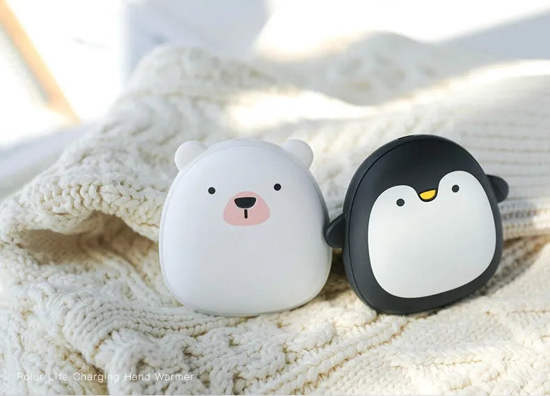 Cartoon penguin polar bear USB rechargeable hand warmer with power bank function
