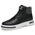 Men's mid-top Martin boots with height increasing insole, two-layer cowhide upper, black and white options