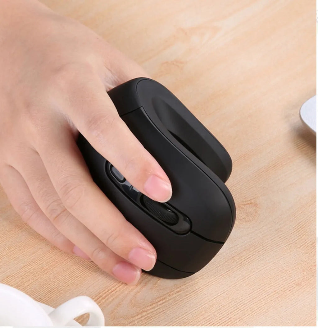Wireless vertical mouse with 6 buttons, adjustable DPI, extended wrist rest and diamond pattern in black