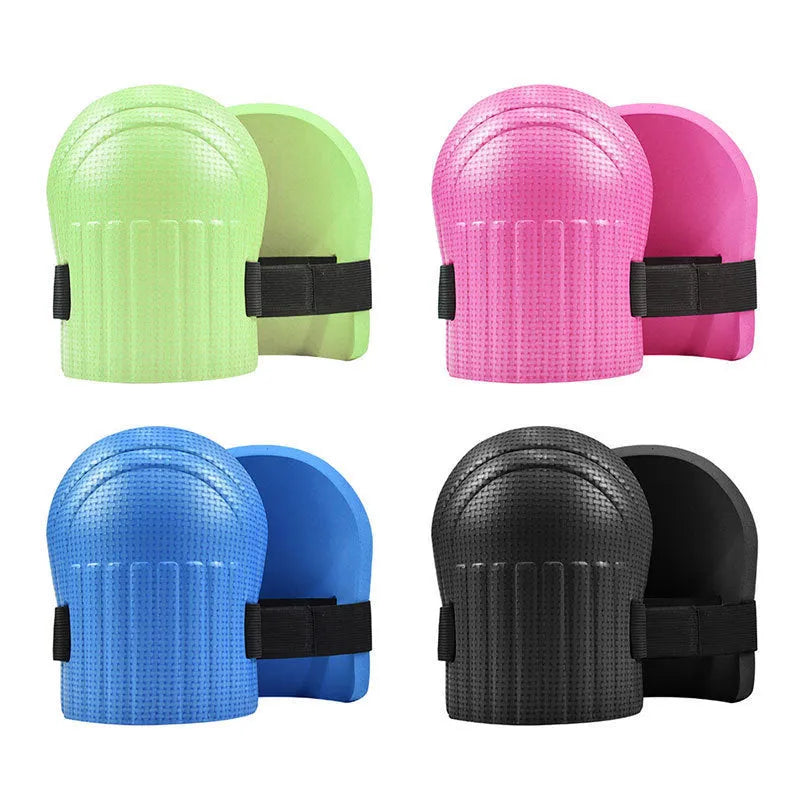 A pair of thick EVA foam kneepads in blue colour for construction and auto repair work.