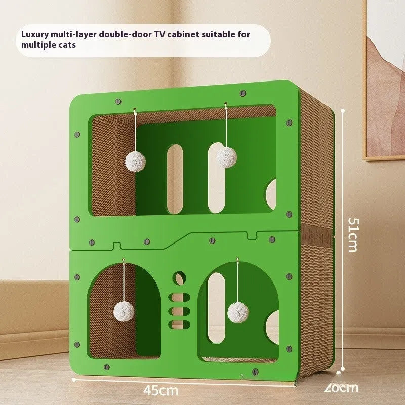 Double layer cat scratching board and nest combination with wear-resistant surface in owl design style