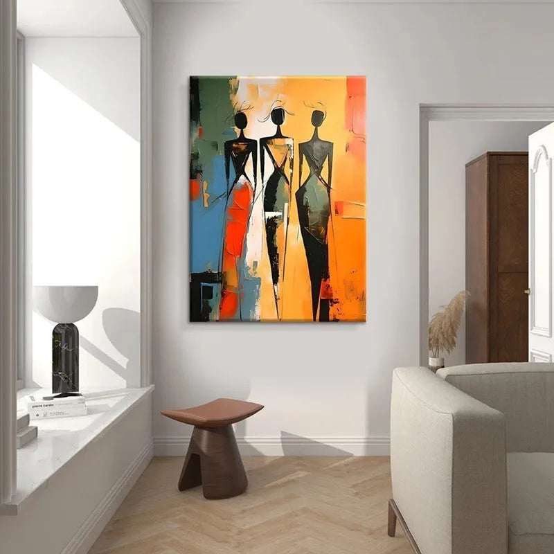 African woman abstract hand-painted canvas oil painting, modern vertical wall art, unframed