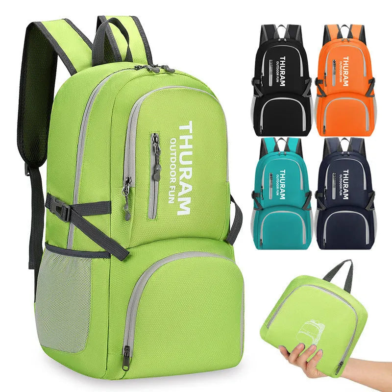 Portable folding shoulder bag 20-35L in dark blue for outdoor hiking