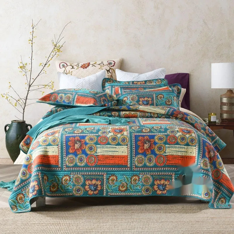 Pure cotton bedspread set with geometric pattern for 1.8 metre double bed