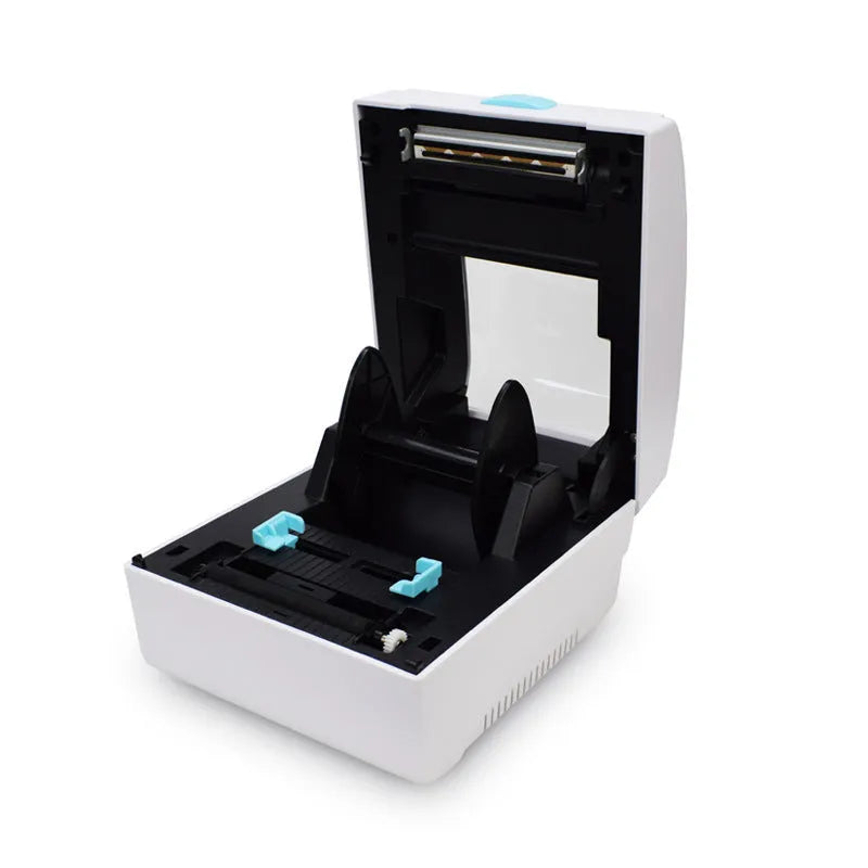 White Bluetooth thermal label printer with USB and wireless connectivity for shipping labels.