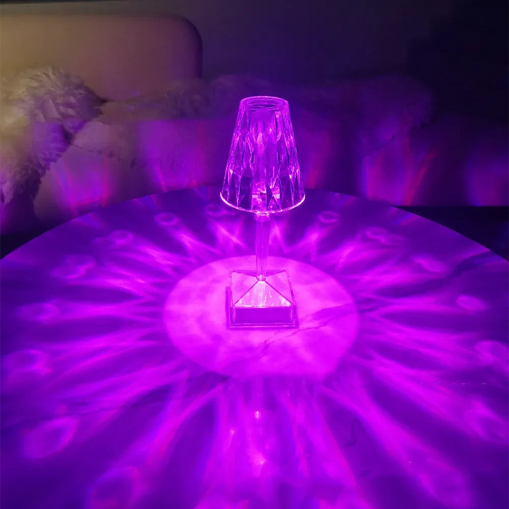 Portable diamond table lamp with colourful touch control, 26.8cm height, 12cm diameter, USB rechargeable