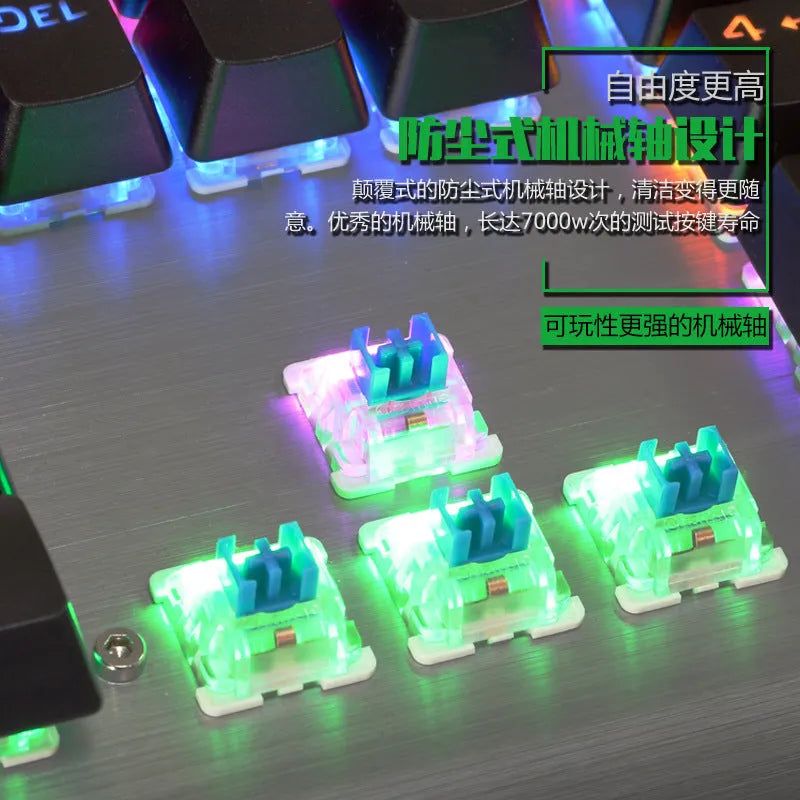 Silver grey wired mechanical gaming keyboard with mixed backlighting on desk