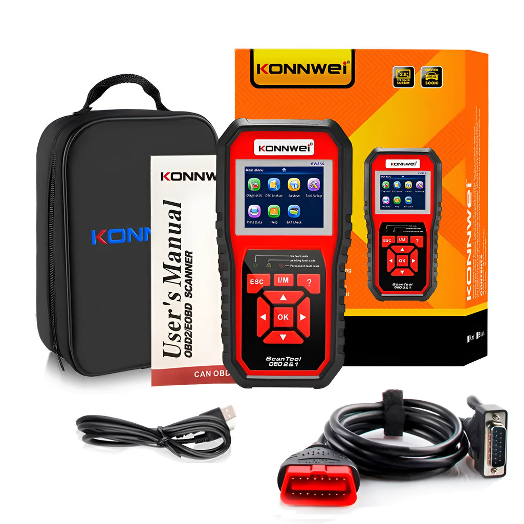 KONNWEI KW850 OBD2 CAN BUS code reader with TFT colour display and One-Click I/M Readiness Key