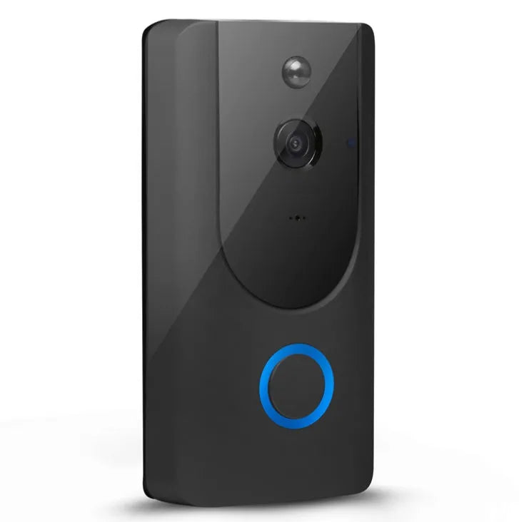 Smart WiFi video doorbell camera in gray with 166° wide-angle lens and visual intercom display