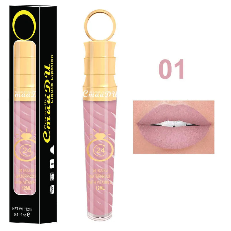 Matte lip gloss 12ml non-stick cup liquid lipstick in metal pearl finish with 20 colour options