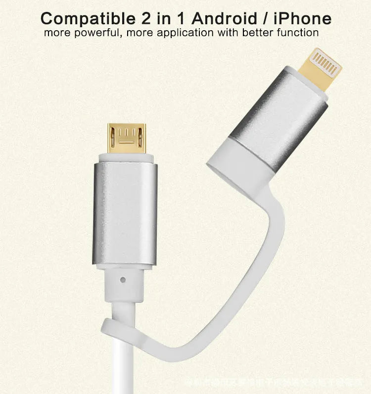 2 in 1 plug-and-play cable with HDMI type adapter, 2 metres, silver colour