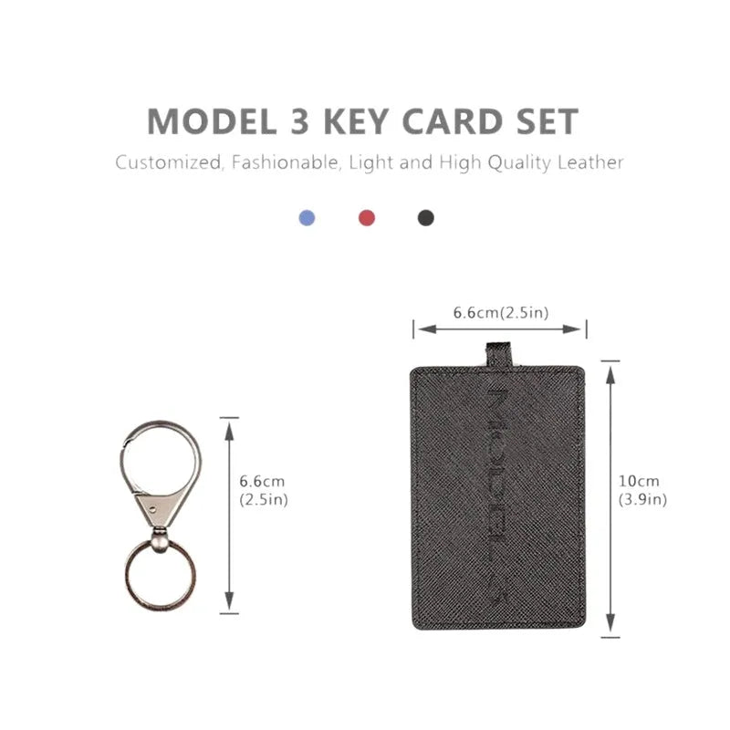 Leather Tesla key case with 100 x 66mm card sleeve and 66mm key buckle for Model 3 and Model Y