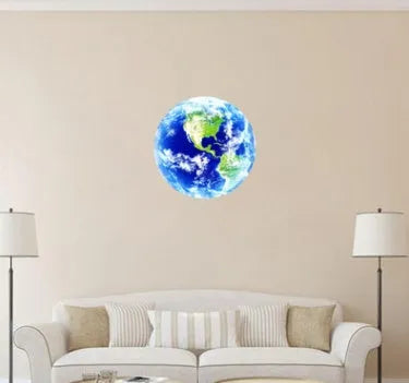 Glow in the dark 3D Earth planet wall sticker in various sizes on a dark background