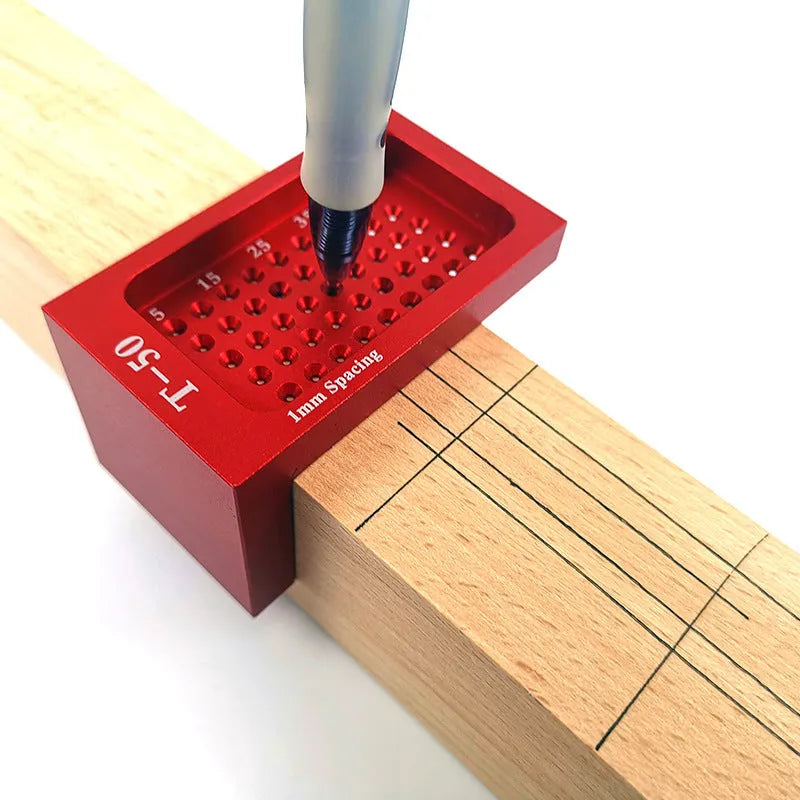 T50 Mini Scribe woodworking ruler in red, alloy steel marking gauge for household woodworking, one kit.