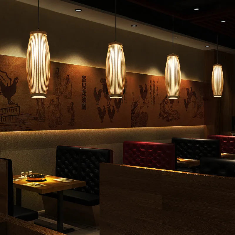 Bamboo woven New Chinese style chandelier 300mm ceiling light with warm LED option for corridor