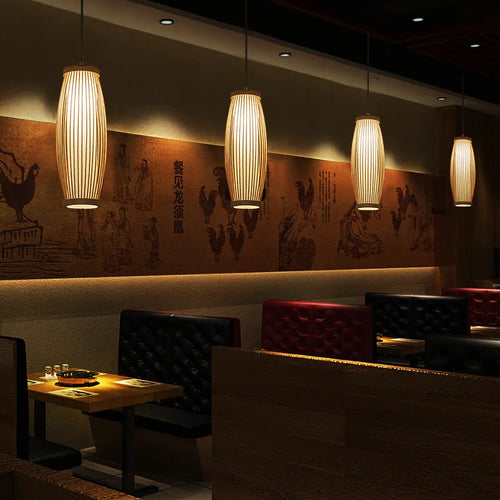 Bamboo woven New Chinese style chandelier 300mm ceiling light with warm LED option for corridor