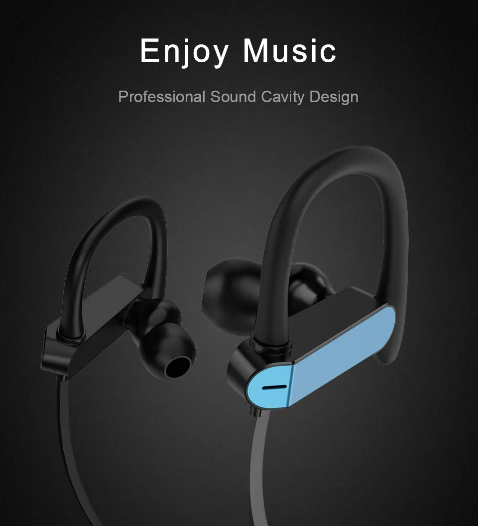 Black and blue universal ear hooks for PTM TS27 sports earbuds with adjustable design and silicone gel tips