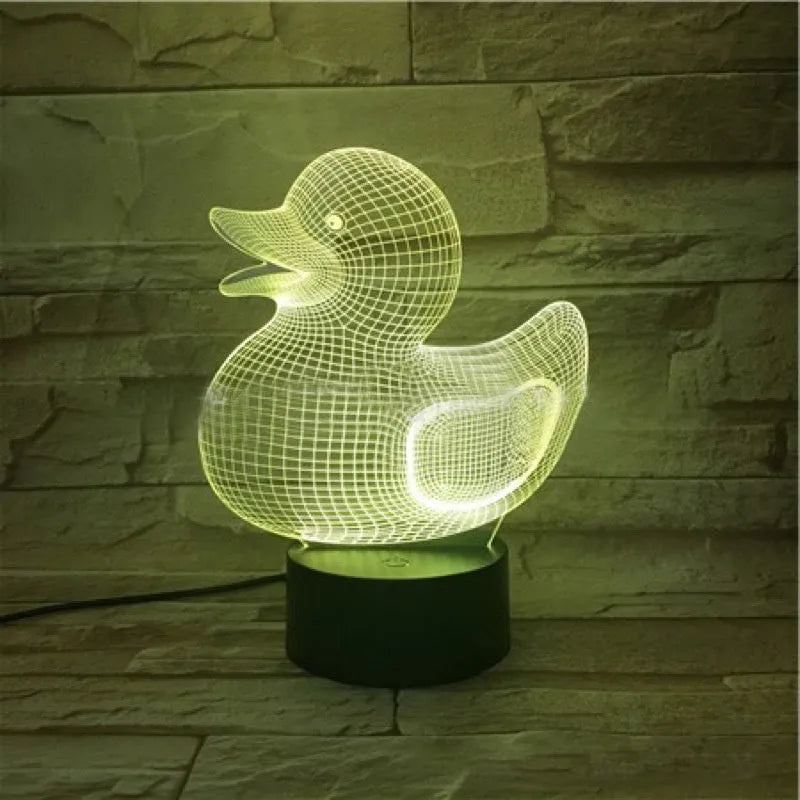 Little yellow duck 3D night light with acrylic panel and ABS base showing colour options