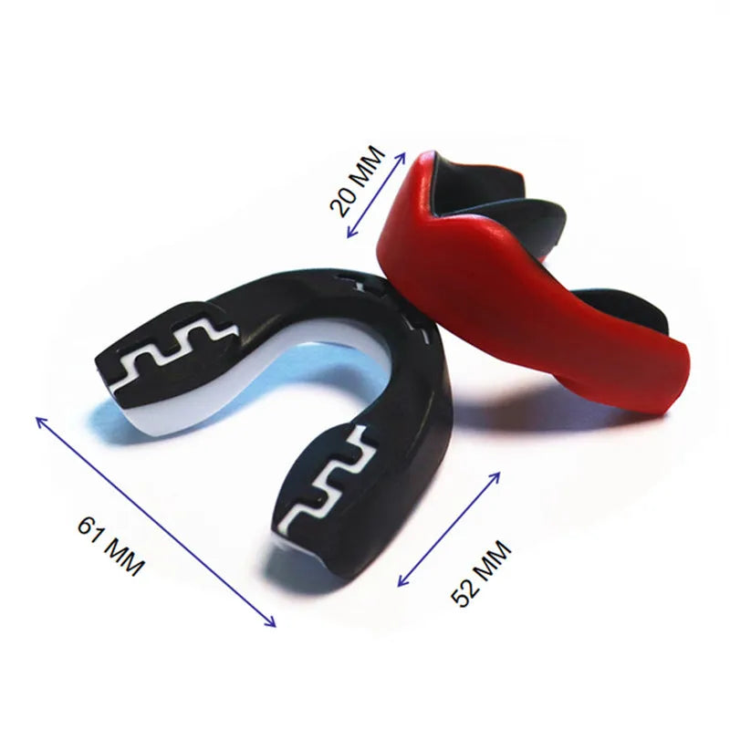 Adult boxing mouthguard with printed teeth design and elastic straps for martial arts protection