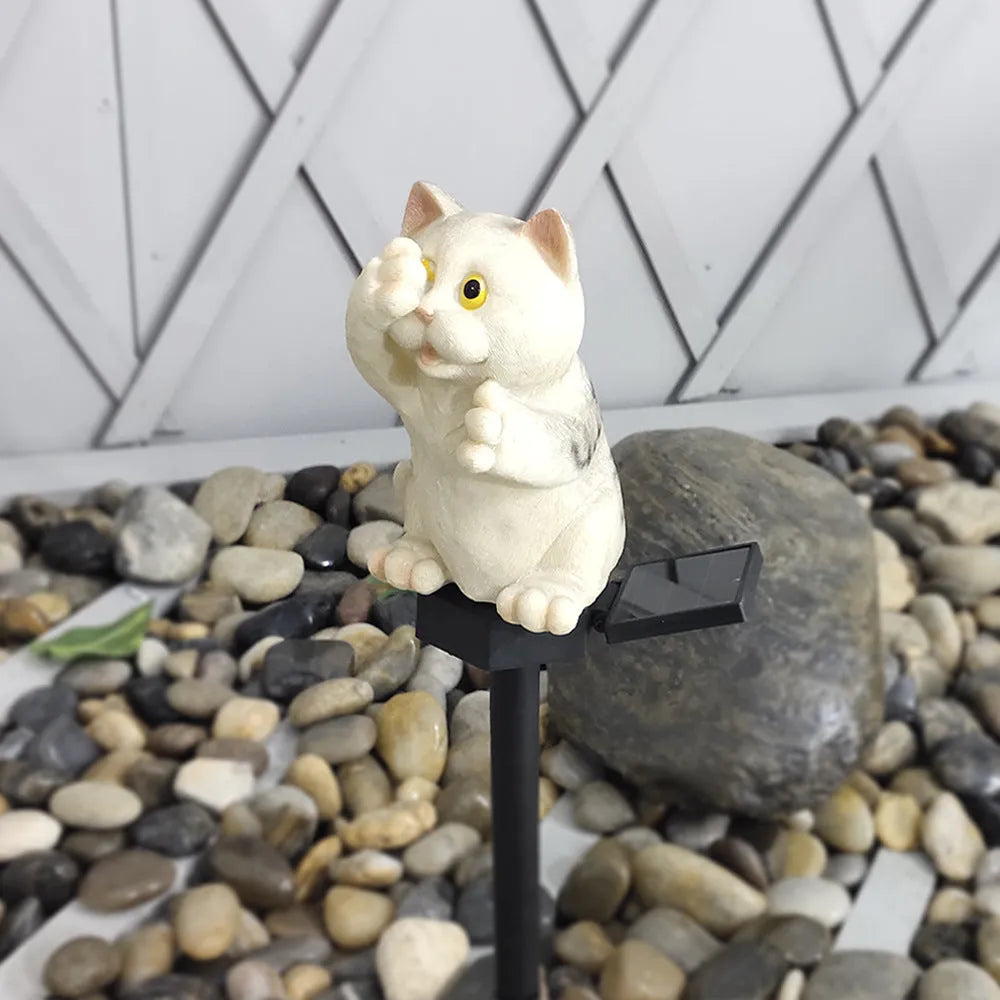 Brown resin cat solar lawn light for outdoor garden decoration