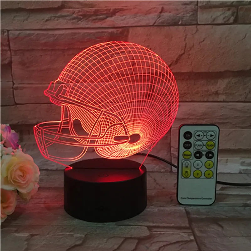 Rugby hat 3D lamp with USB power supply and 3W LED light, shown as a decorative night light.