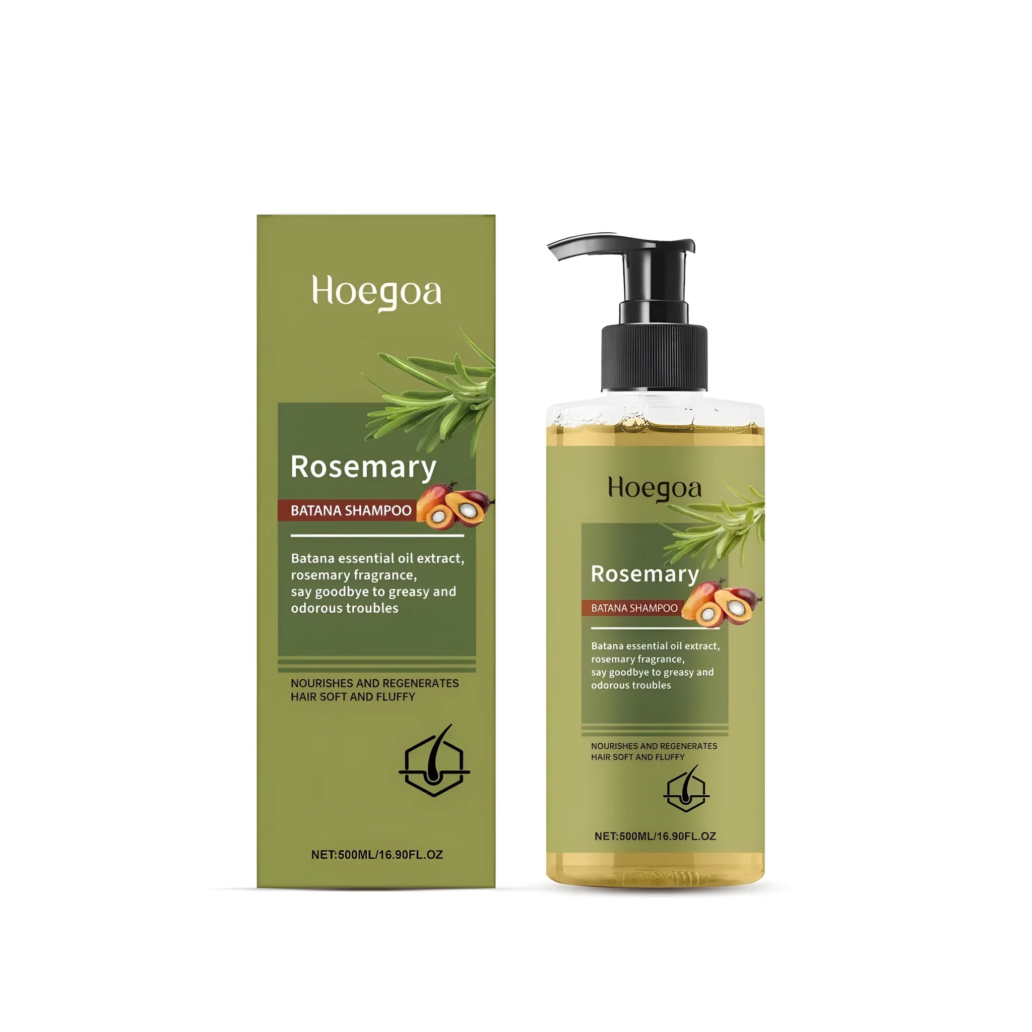 500ml bottle of rosemary hair growth shampoo with rosemary extract and Platthana oil