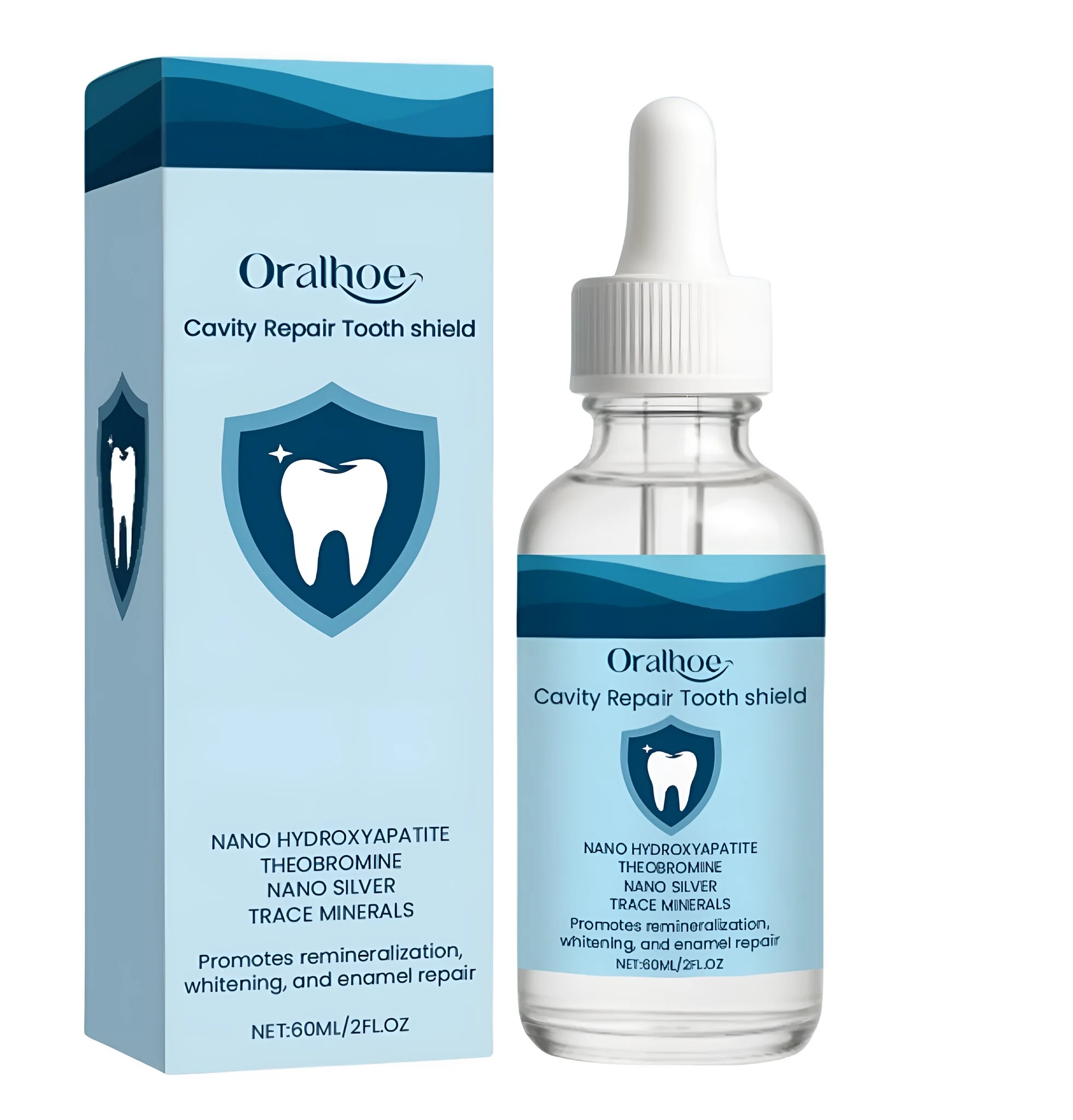 60ml bottle of dental restorative fluid with hydroxyapatite and theobromine.