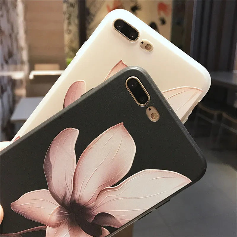 Embossed floral TPU iPhone case back cover in black and white options